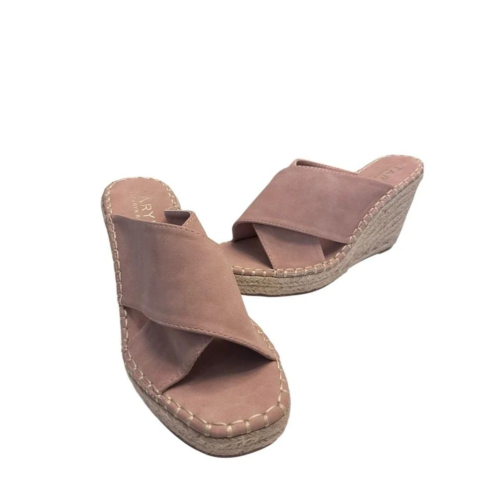 New TARYN By Taryn Rose Sz 9 Wedge Espadrille Pink Blush Vegan Suede Sandals